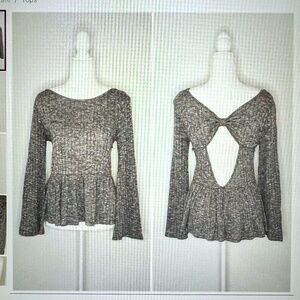 Altar’d State Babydoll Shirt w/ Open Back - black/grey/white, size small